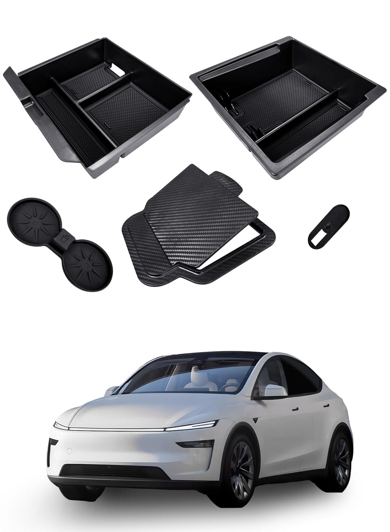 5Pcs Center Console Organizer Tray for 2025 2026 Tesla Model Y Juniper & 2024-2026 Model 3 Highland, Armrest Hidden Drawer Storage Box Cup Holder, Model Y & Model 3 Accessories 2024 2025 2026