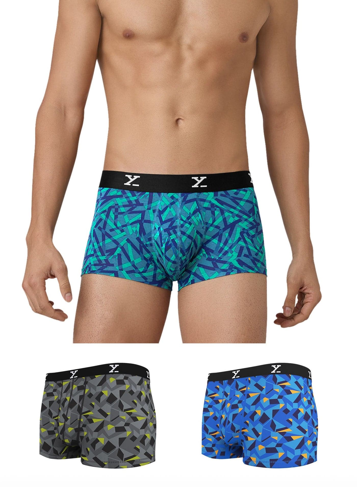 Pack of 3 Men's Shuffle Micromodal Printed Antimicrobial Trunk Stretchable Breathable Underwears
