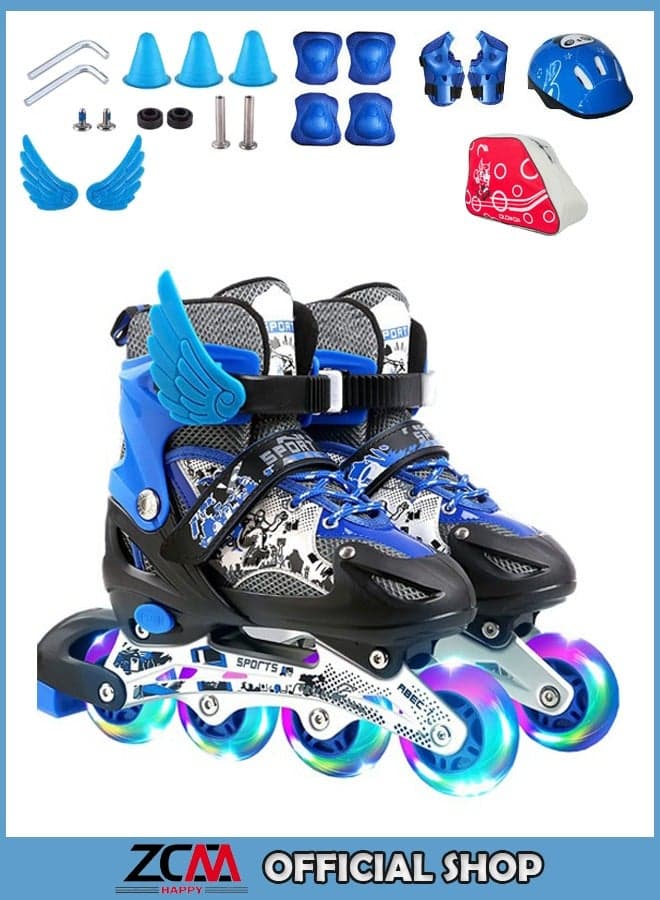 Adjustable Inline Skates Roller Skate Set with LED 4 Wheel Flashing Lights
