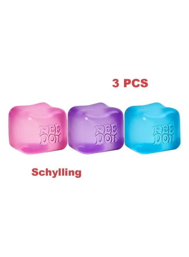 NeeDoh Nice Cube -Sensory Squeeze Toy with Super Solid Squish - 2.25 Cube (Blue+Purple+Pink)