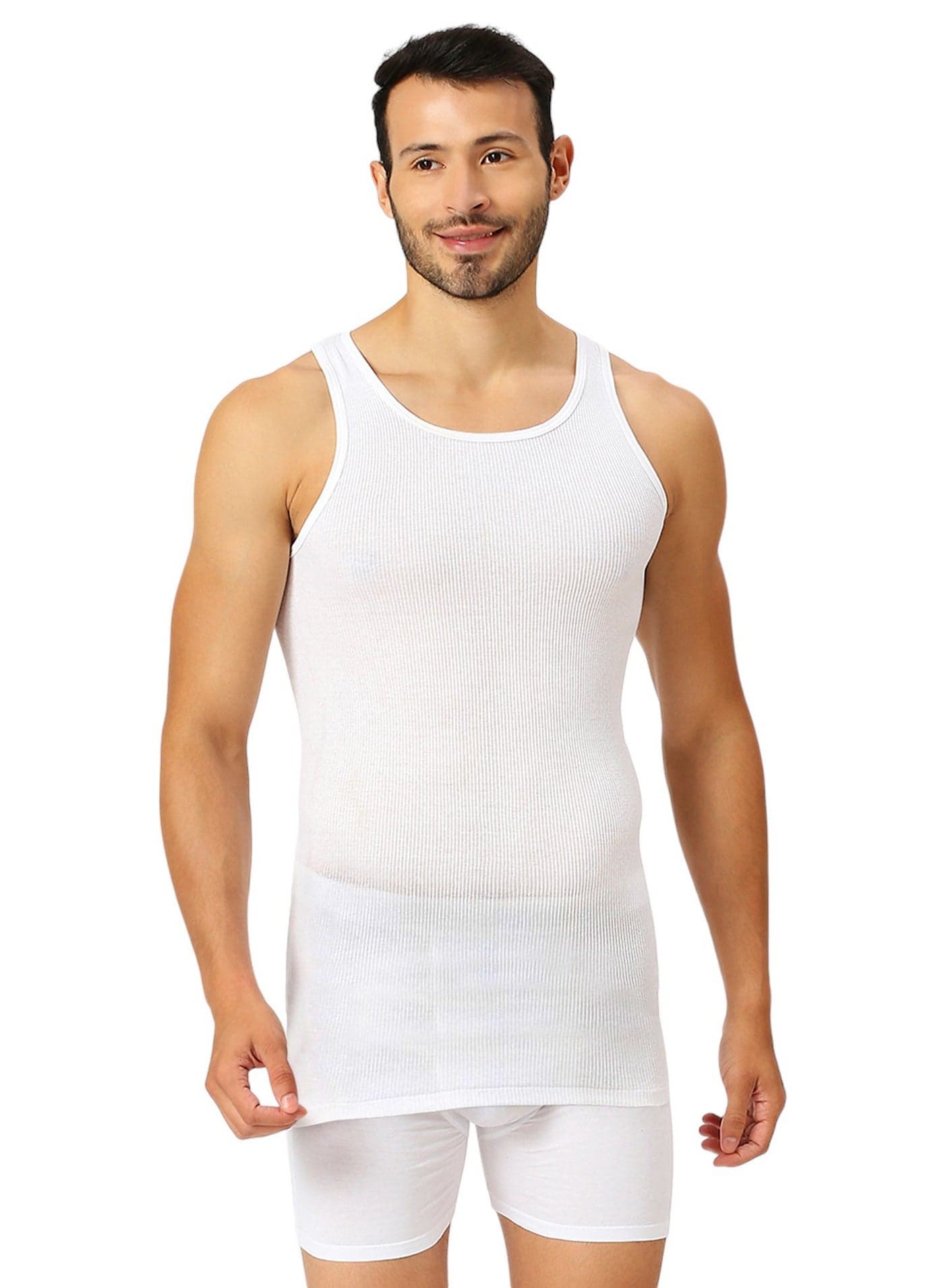 MEN'S LONG LENGTH COTTON VEST - WHITE