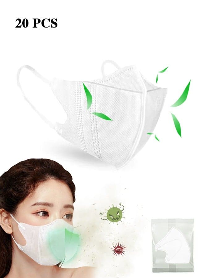 20 Pcs White Disposable Face Masks, 3 Layers Masks Individually Wrapped, with Elastic Ear Loop, Breathable and Comfortable Adult Masks - for Office, Outdoor, Daily Use