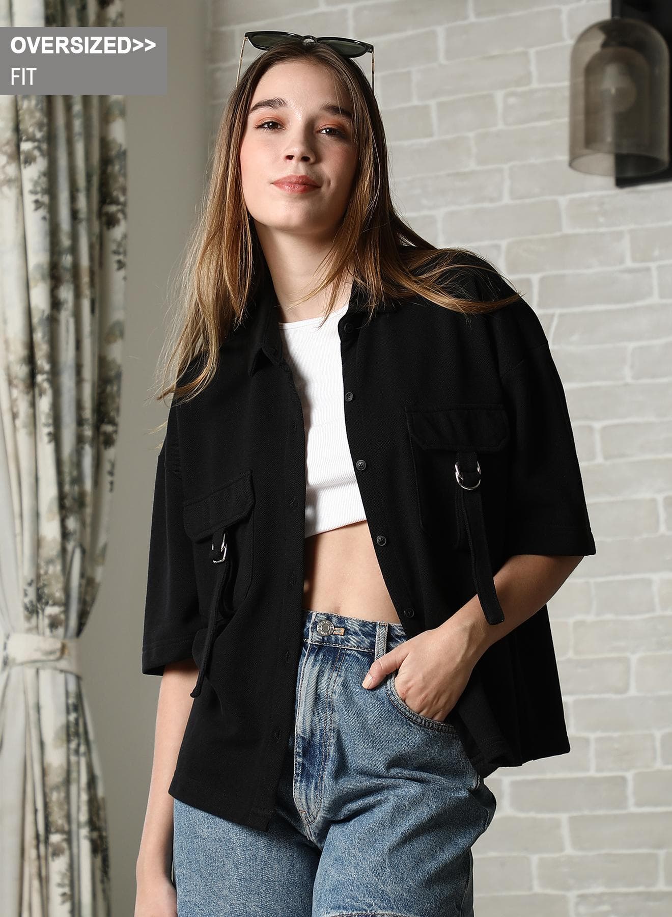 Women's Onyx Black Utility Oversized Shirt
