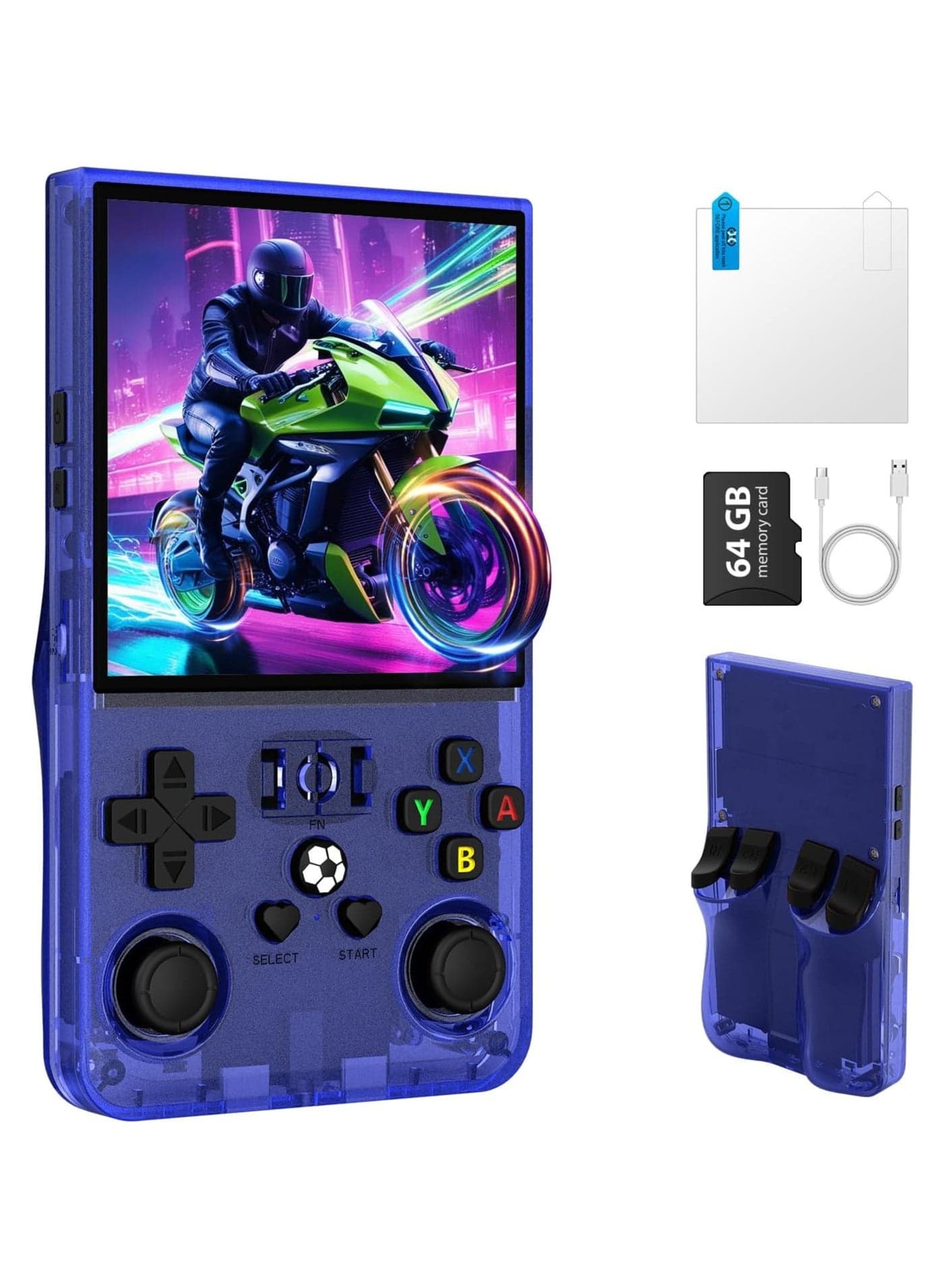 R36MAX Retro Handheld Game Console with 4.0” IPS HD Display – Portable Linux Gaming Console with 64GB Built-in Games, 4000mAh Rechargeable Battery, Classic Arcade Emulator, Pocket Video Game Player for Kids & Adults, Transparent Blue