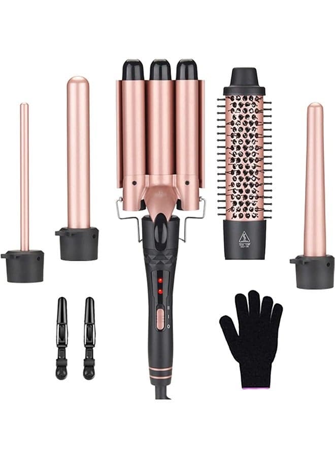 Curling Wand Set 5-IN-1 Hair Curler Iron Professional Curling Wand Set Instant Heat Up Hair Curler with 5 Interchangeable Ceramic Barrels (9-32mm) with Heat Protective Glove & 2 Clips (D)