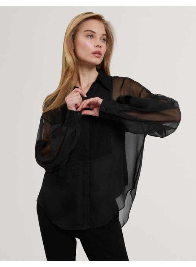 Printed Bib Detail Long Sleeve Shirt