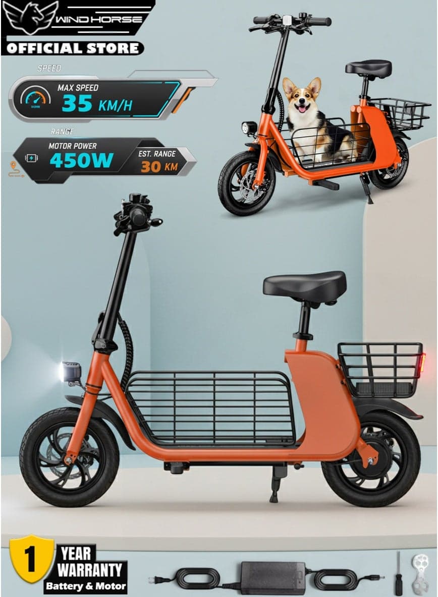 C2 Cargo Electric Scooter 450W Motor, 35KM/H Speed, 36V 8Ah Battery, 25–30KM Range, Aluminum Alloy Frame, Dual Disk Brakes, Large Front and Rear Storage Baskets, 12-Inch Tires – Ideal for Delivery, Commuting and Urban Rides