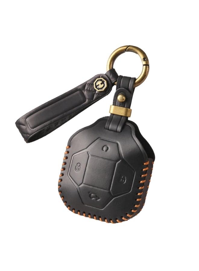 Leather Key Fob Cover with Keychain Fit for Chery Jetour Traveller T2 2023-2026 Key Remote,Durable Car Key Case for Men Women,Full Protection Key Holder (Black)