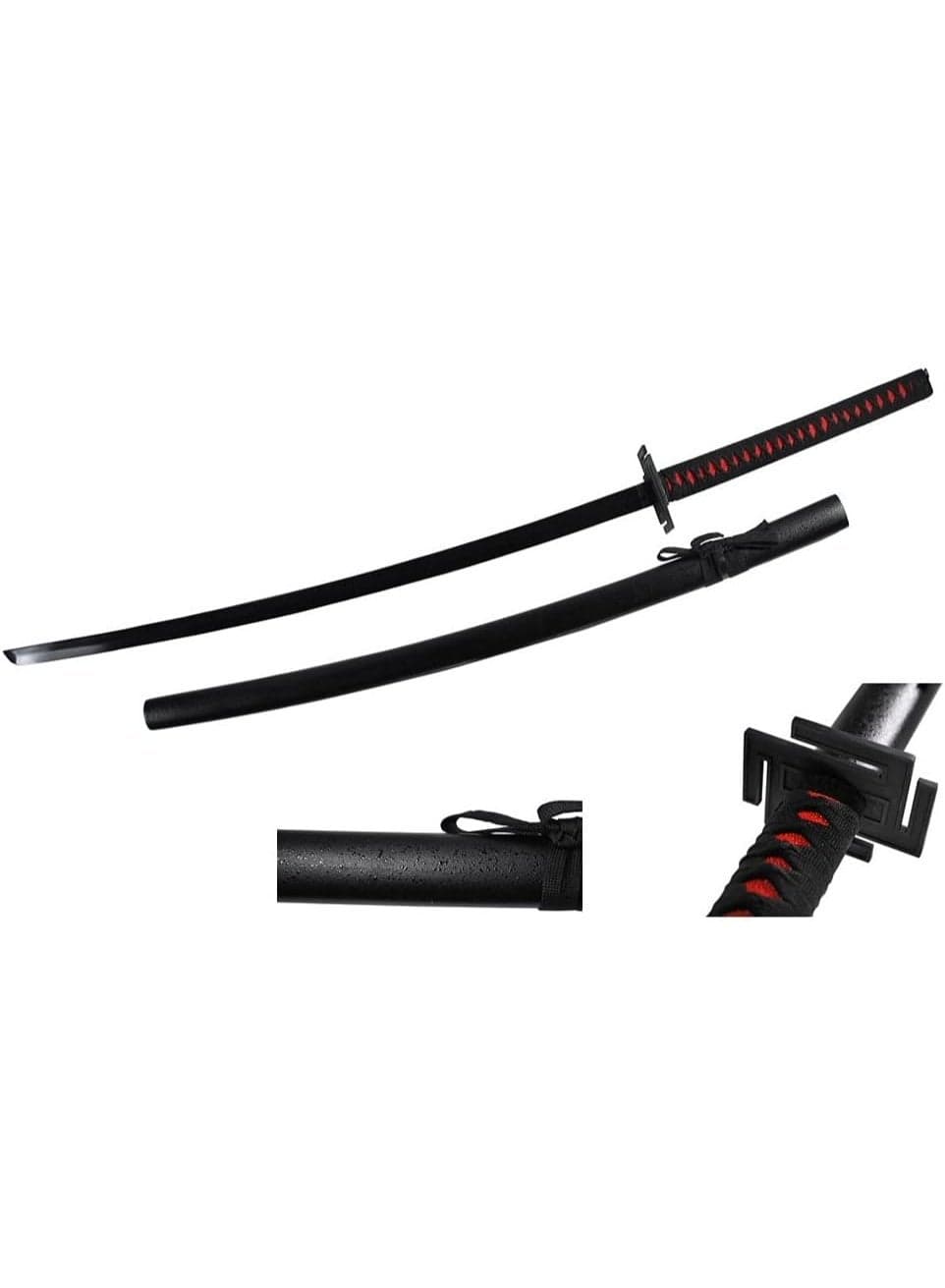Bleach Ichigo Kurosaki Bankai Sword 104cm – Tensa Zangetsu Wooden Katana Replica for Cosplay | Anime Samurai Prop with Scabbard & Chain | Safe Bamboo Blade for Halloween Costume & Display | Black Manji Guard Toy Weapon