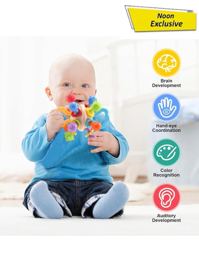 4-In-1 Baby Space Teether Ball – Soft Chew Toy For Infants 0M+ | Bpa-Free Sensory Teether With Rattle, Twist Sound, Easy Grip | Boil Safe | Newborn Gums Relief Toy
