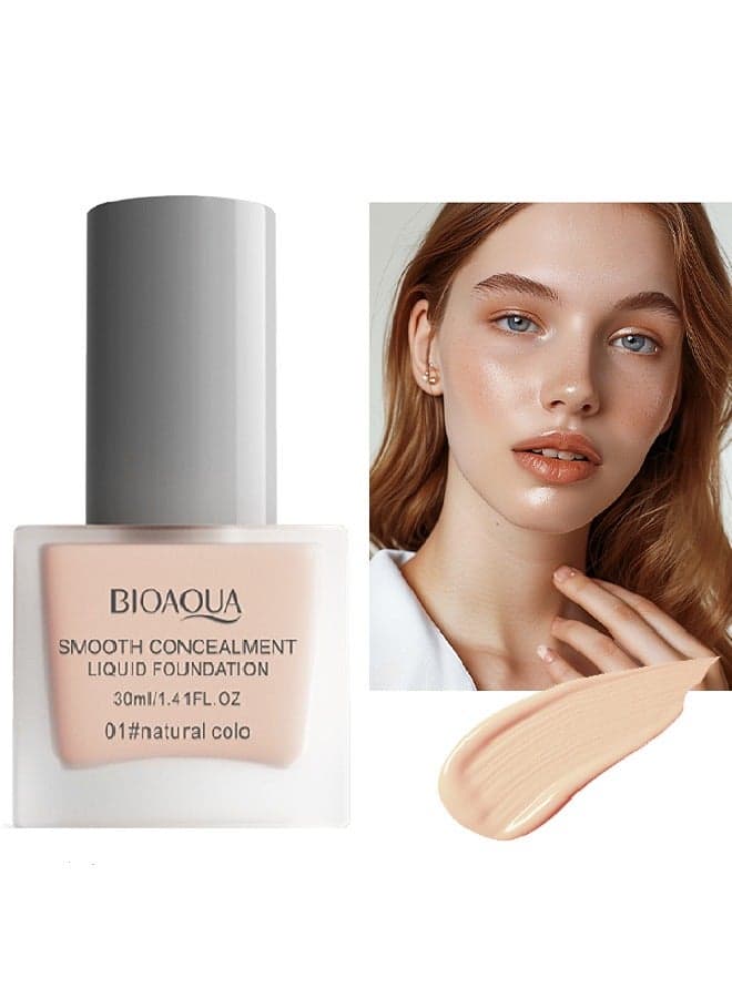 Smooth Concealment Liquid Foundation-Matte Non-Porous Foundation, Oil Control Foundation, Coverage Foundation 30ml (#01 Natural colo)