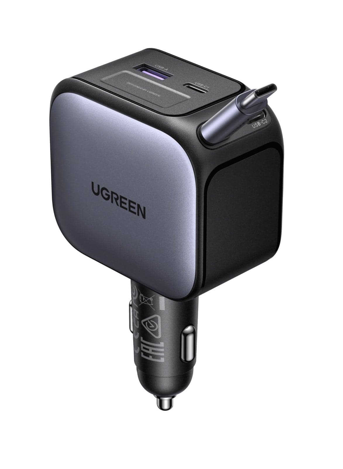 Total 145W Car Charger Built-in 60W Retractable Cable 3C1A Car Adapter LED Indicator Safe Protection Multi-devices Supported Compatible With Macbook Dell Lenovo iPhone 17 Pro Max Galaxy S25 24 Ultra 145W