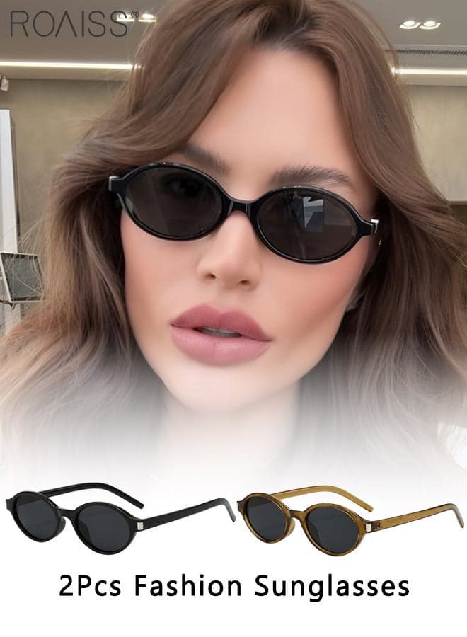 2Pcs Retro Oval Sunglasses for Women, UV400 Protection Sun Glasses, Fashion Decorative Eyewear for Outdoor Party Street Photography