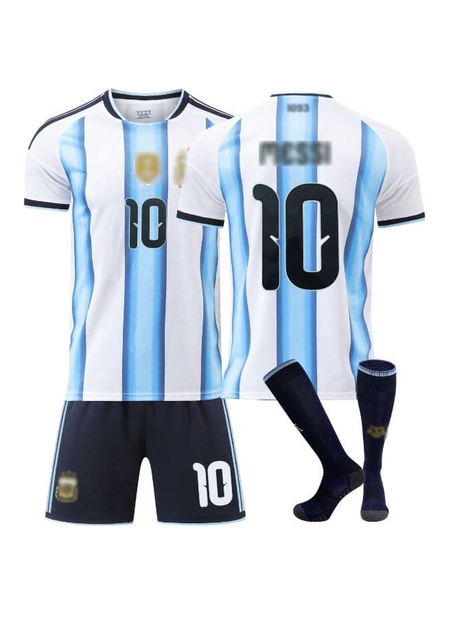 Kids Football Jersey Set, New Argentina Messi Jersey 10 With Socks Football Uniform Set – New Argentina Home 10 Jersey With Socks, Kids Soccer Shirt Sportswear Set, Ideal For Fans and Players