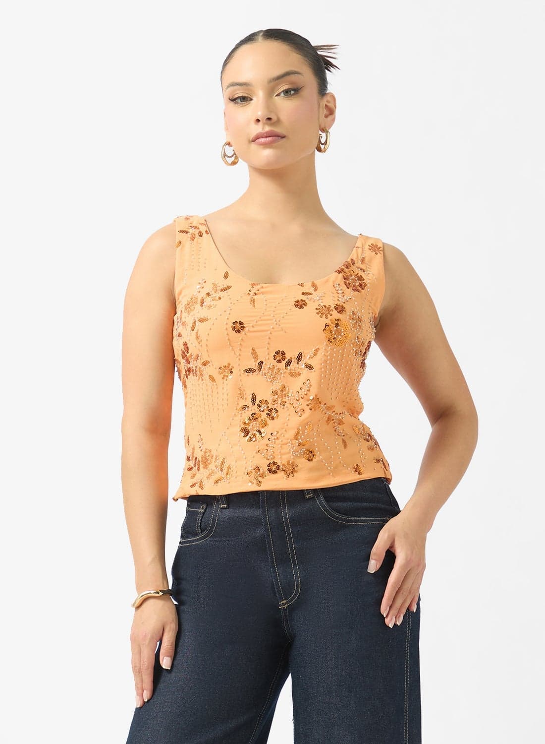 Square Neck Sequin Embellished Top