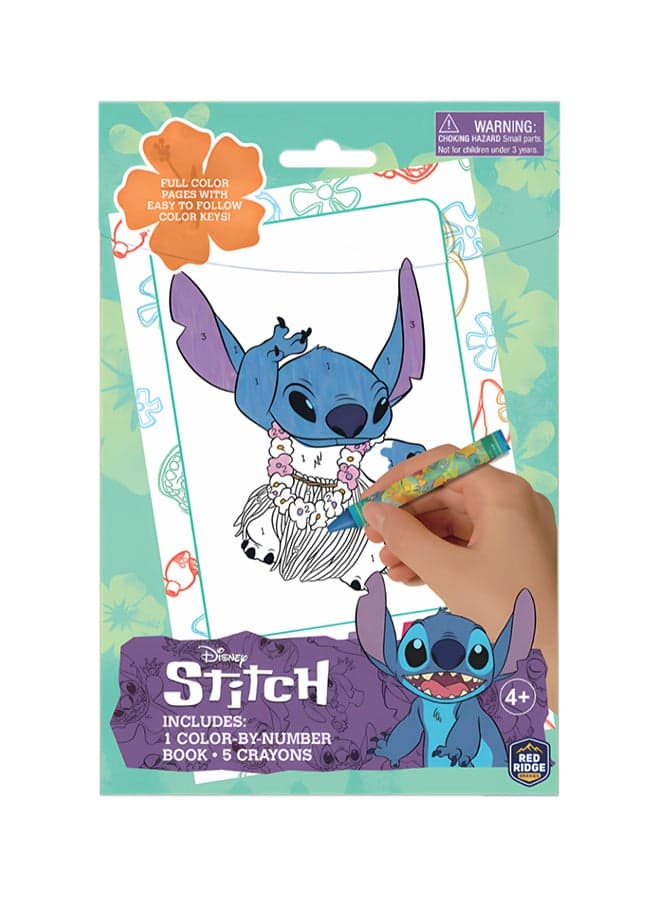 Stitch Color by Number | 1 Book & 5 Crayons | Easy to Follow Color Key | Age 3+