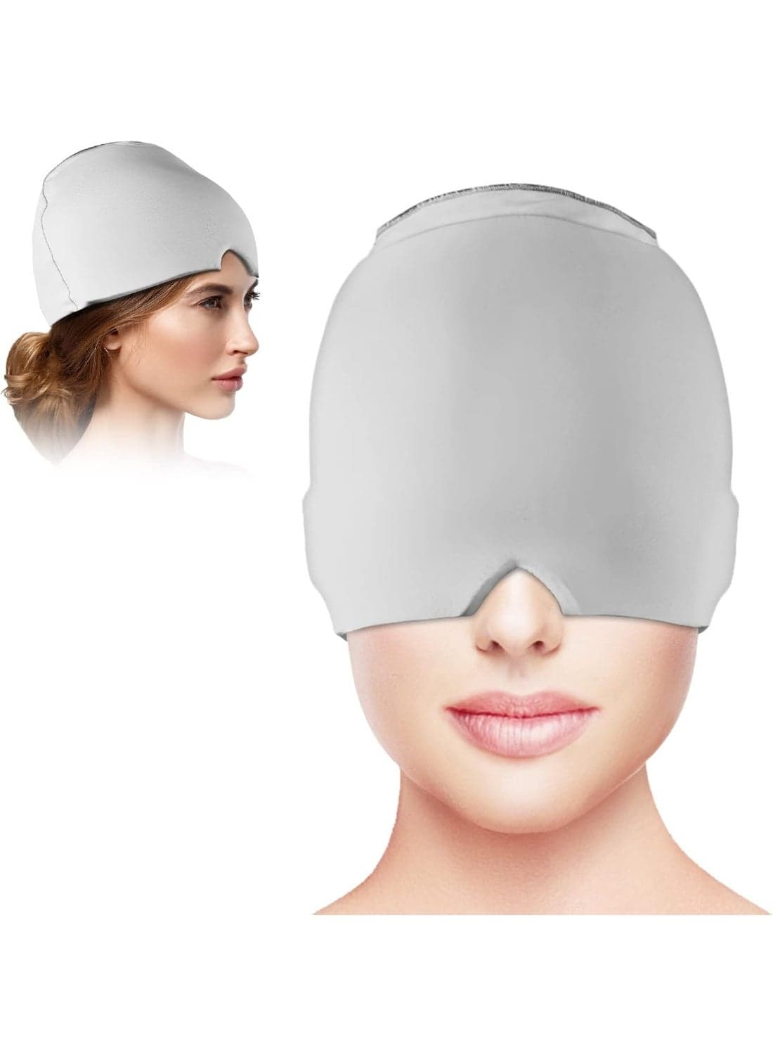 Migraine Relief Cap - Reusable Ice Gel Headache Hat for Tension, Sinus, and Stress Relief | Comfortable 360° Cold Compression Therapy Mask for Puffy Eyes | Grey