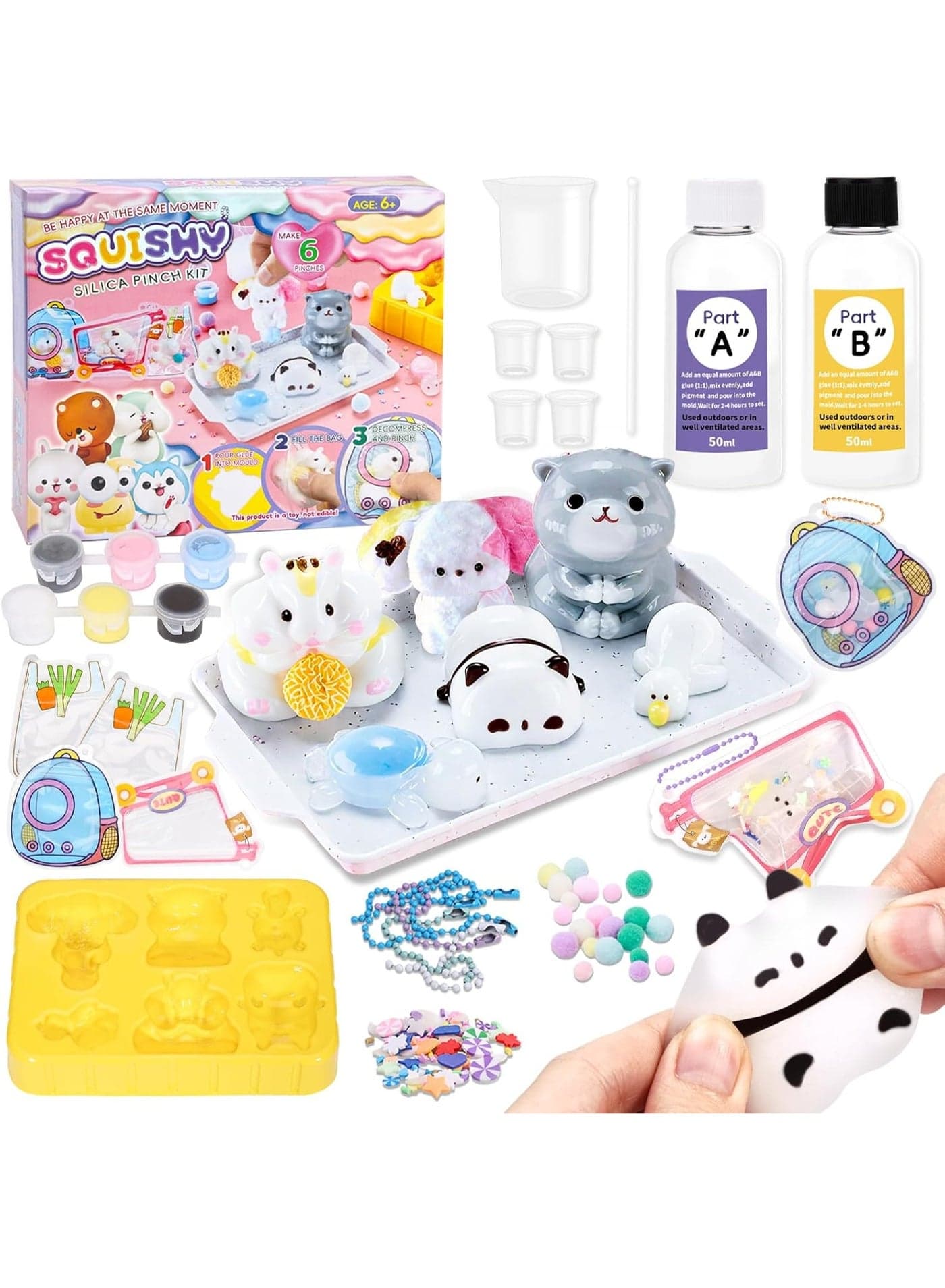 Create Your Own Squishy Toys DIY Making Kit with Mold and 6 Packaging Bags, Pendant Set Fidget Toy for Kids Suitable Adults Kids