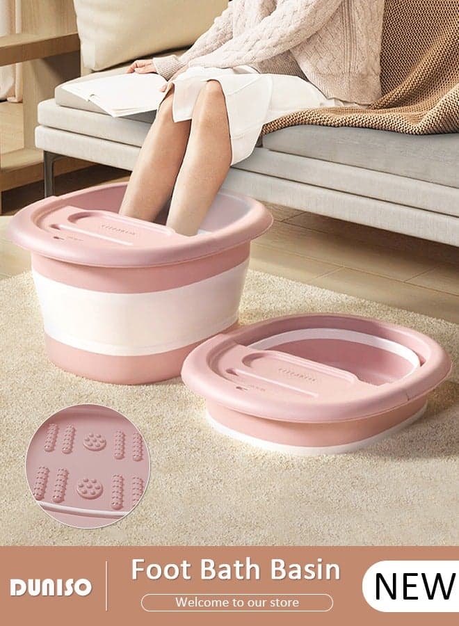 Collapsible Foot Bath Basin with Lid, Portable Foot Soak Tub with Foot Massager, Folding Foot Tub for Soaking Feet, Pedicure Foot Spa Bucket for Relieving Fatigue And Body Stress, Multifunctional Bucket for Travel, Camping Washing