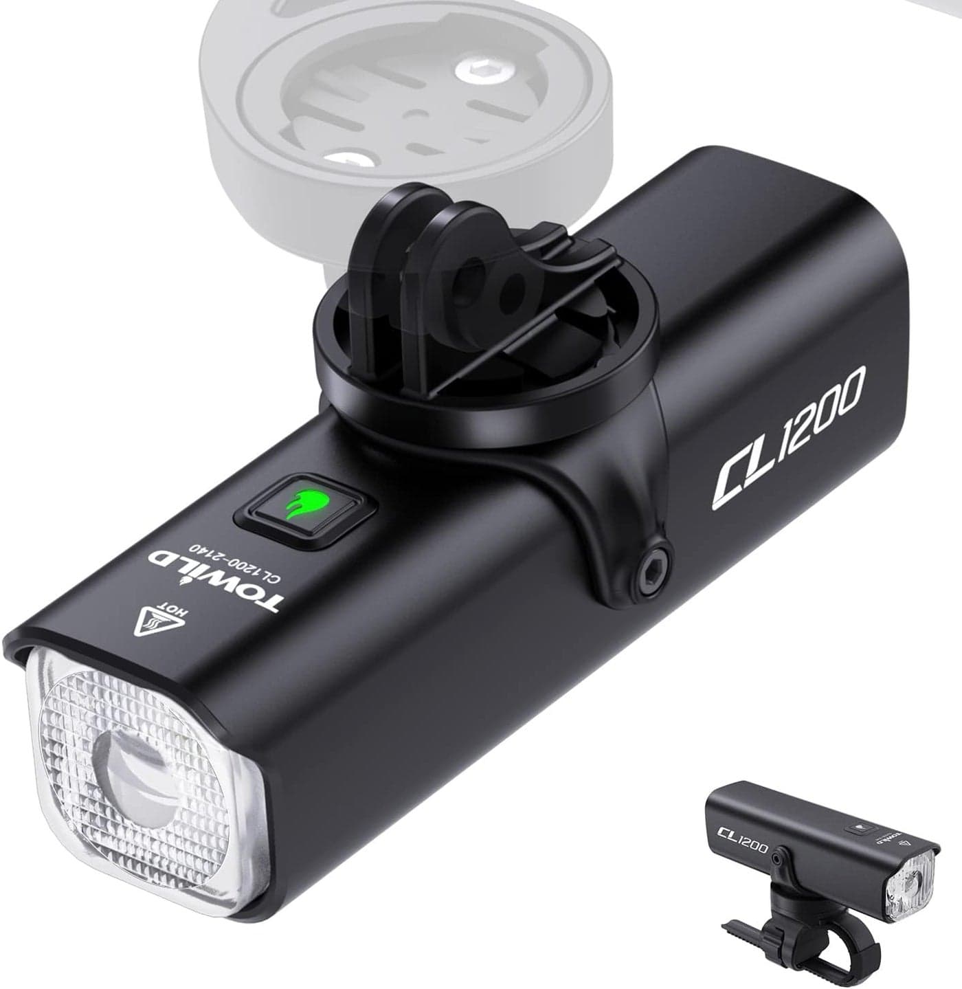 TOWILD CL1200 Bicycle Front Headlight with 1200 Lumens - High-Power Bike Light for Night Riding and Road Safety - USB Rechargeable Waterproof LED Light with Garmin/GoPro Mount Support