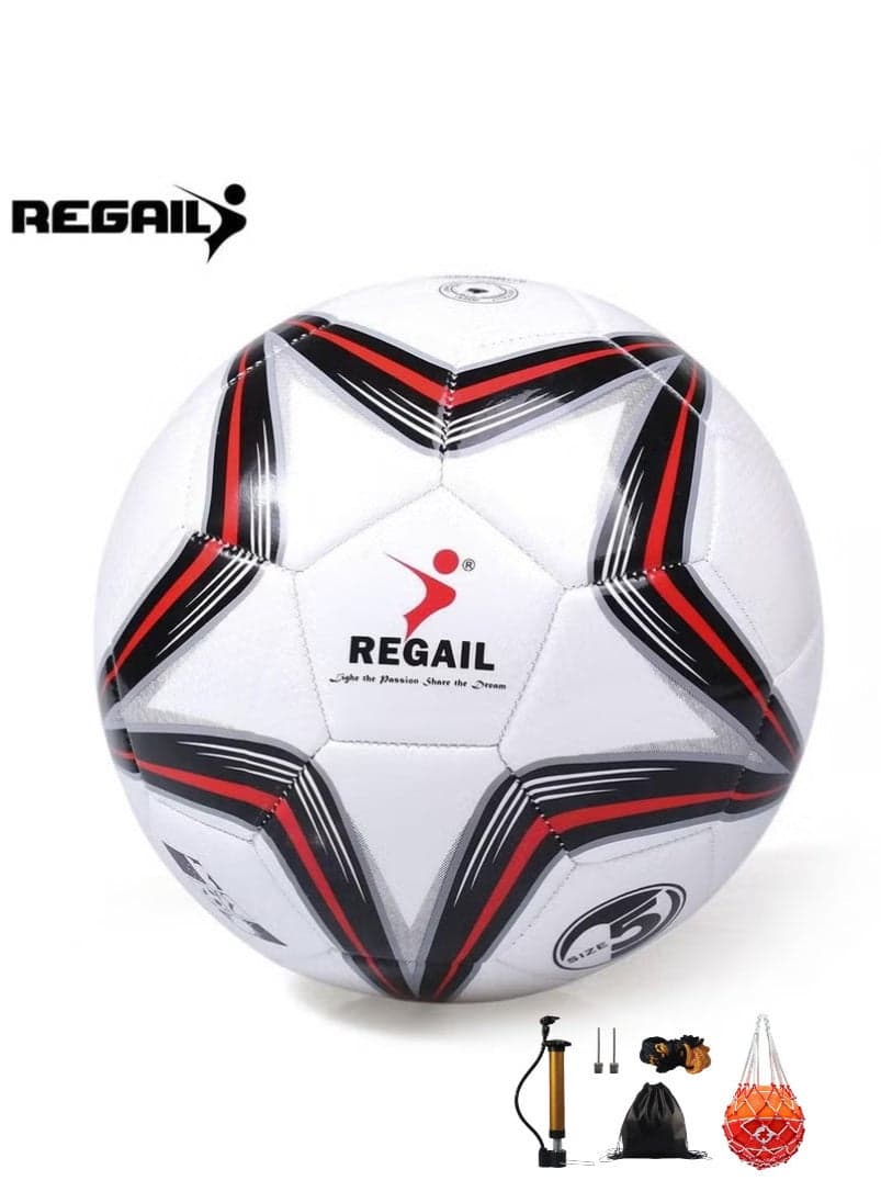 Official Match Size 5 PU Leather Star Soccer Ball - Premium Training & Competition Ball - Professional Sports Competition Ball - Includes Free Gift