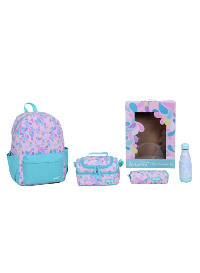 4 PCS Backpack Set with 17'' Backpack, Lunch Bag, Water Bottle & Pencil case, School backpack set, Gift for girls