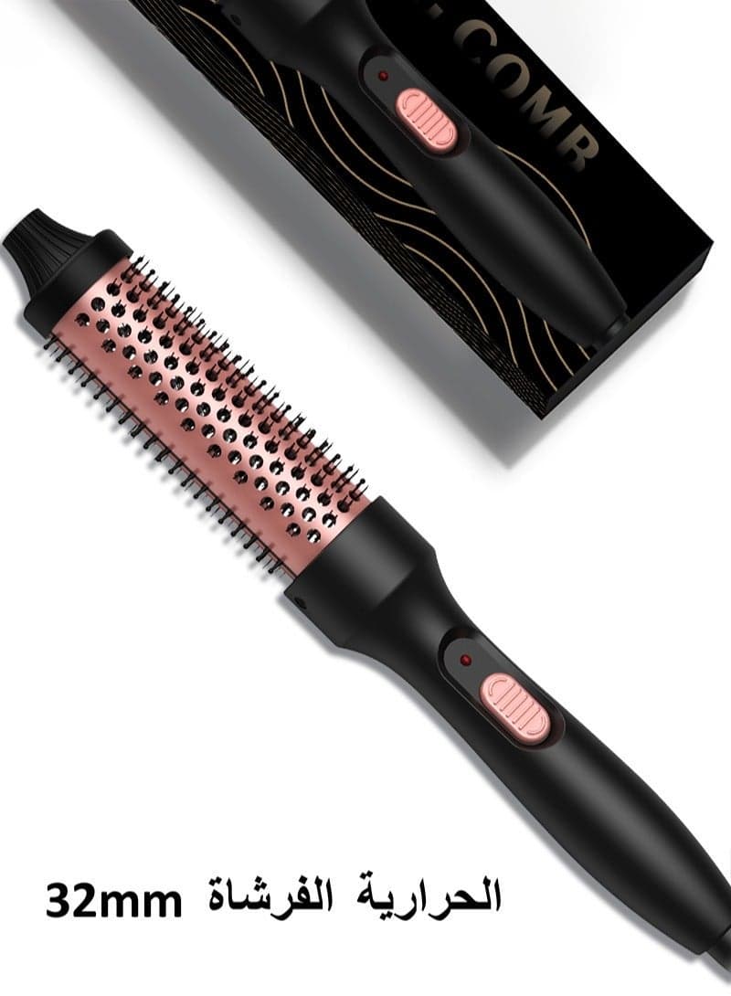 New Model 32mm Thermal Brush, 210℃ Heated Round Brush, Ionic Curling Iron Brush, Volumizing Brush Ceramic Tourmaline Curling Iron Dual Voltage 110v-220v for Travel Quick Fast Heating - Black
