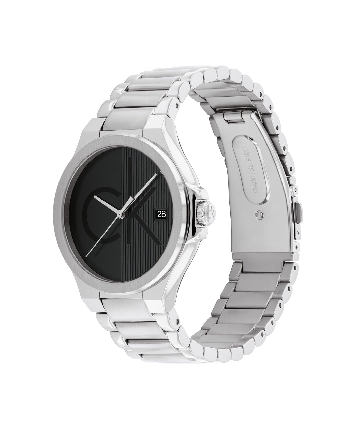 Round Analog With Calendar Men'S Stainless Steel Case Watch