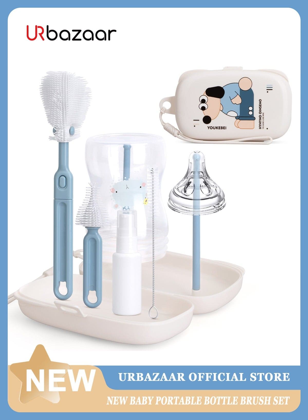 6 In 1 Baby Bottle Cleaner Kit With Silicone Brush, Nipple Brush, Straw Brush, Drying Rack