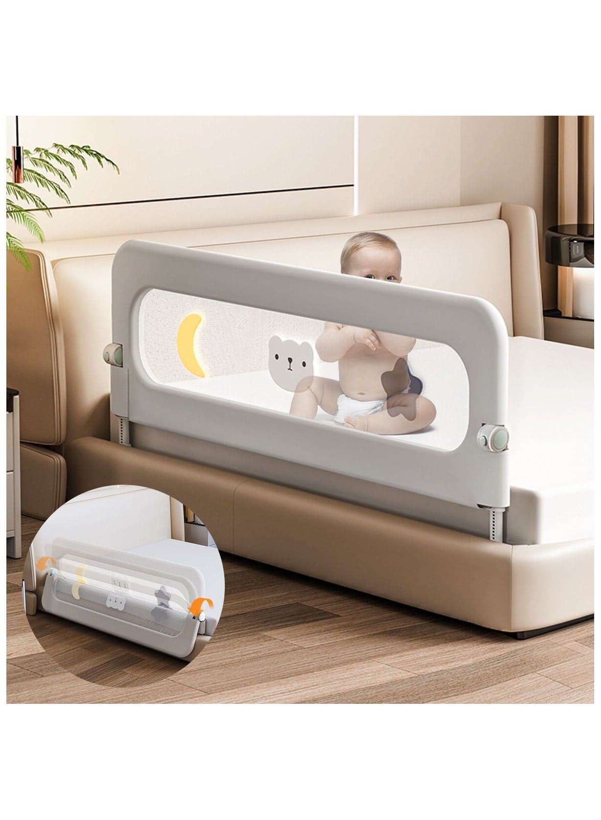 Foldable Bed Guard Bed Rails 1.5m/59 * 32in, GrayUpgraded Child Guardrail,Toddler Safety Protection Rail,Adjustable Height and Safety Side Guard Rails, for Baby,Elderly (Grey)