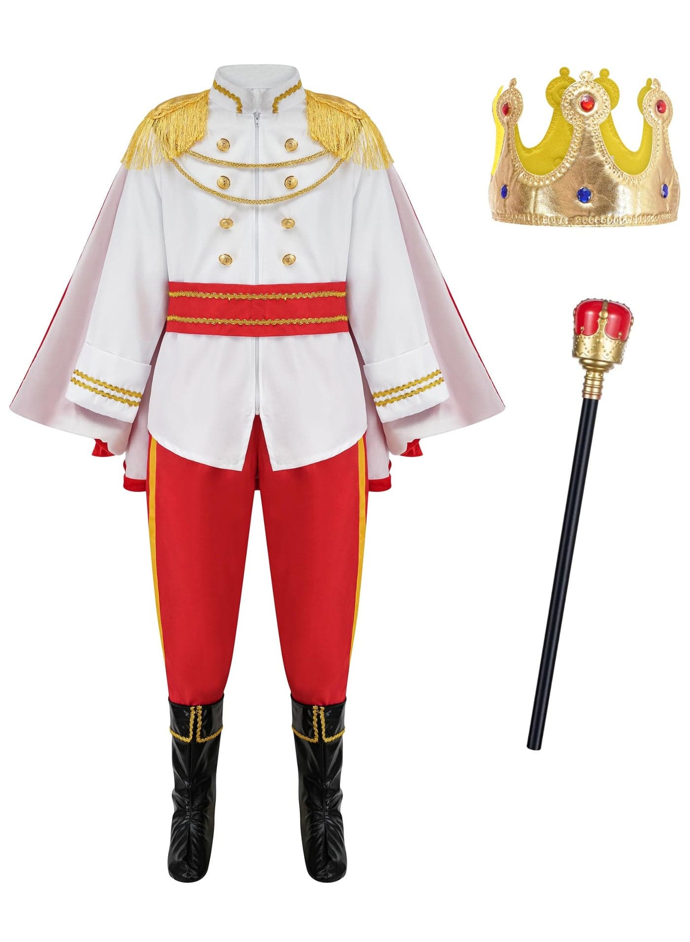 King Cosplay Outfit ,Children's Prince Costume ,Boys Prince Performance Costume Set, Role-Play Clothing, Suitable For Children's Birthday Parties, Stage Performances, Theme Parties, Talent Shows And Other Occasions ,For Ages 3-10 Kids ,Red/White