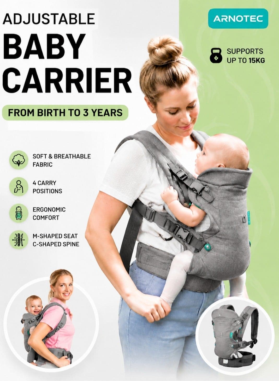 4 in 1 Multifunctional and Comfortable Baby Carrier with Secure Buckles and Adjustable Design, Suitable for New - borns to Free Your Hands
