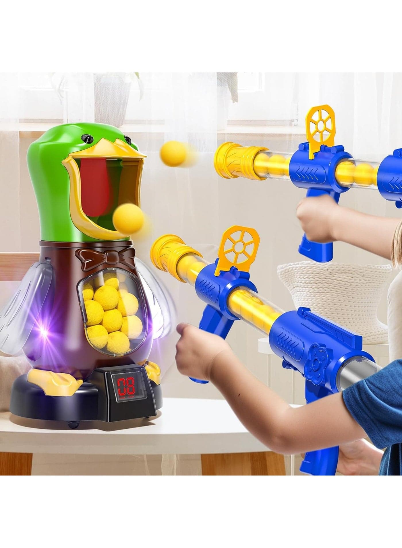 Movable Duck Shooting Toys for Kids 3 4 5 6 7 8 9 Years Old Movable Shooting Game with 24 Balls 2 Air Pump Toy Indoor and Outdoor Competition Game Gifts for Boys and Girls