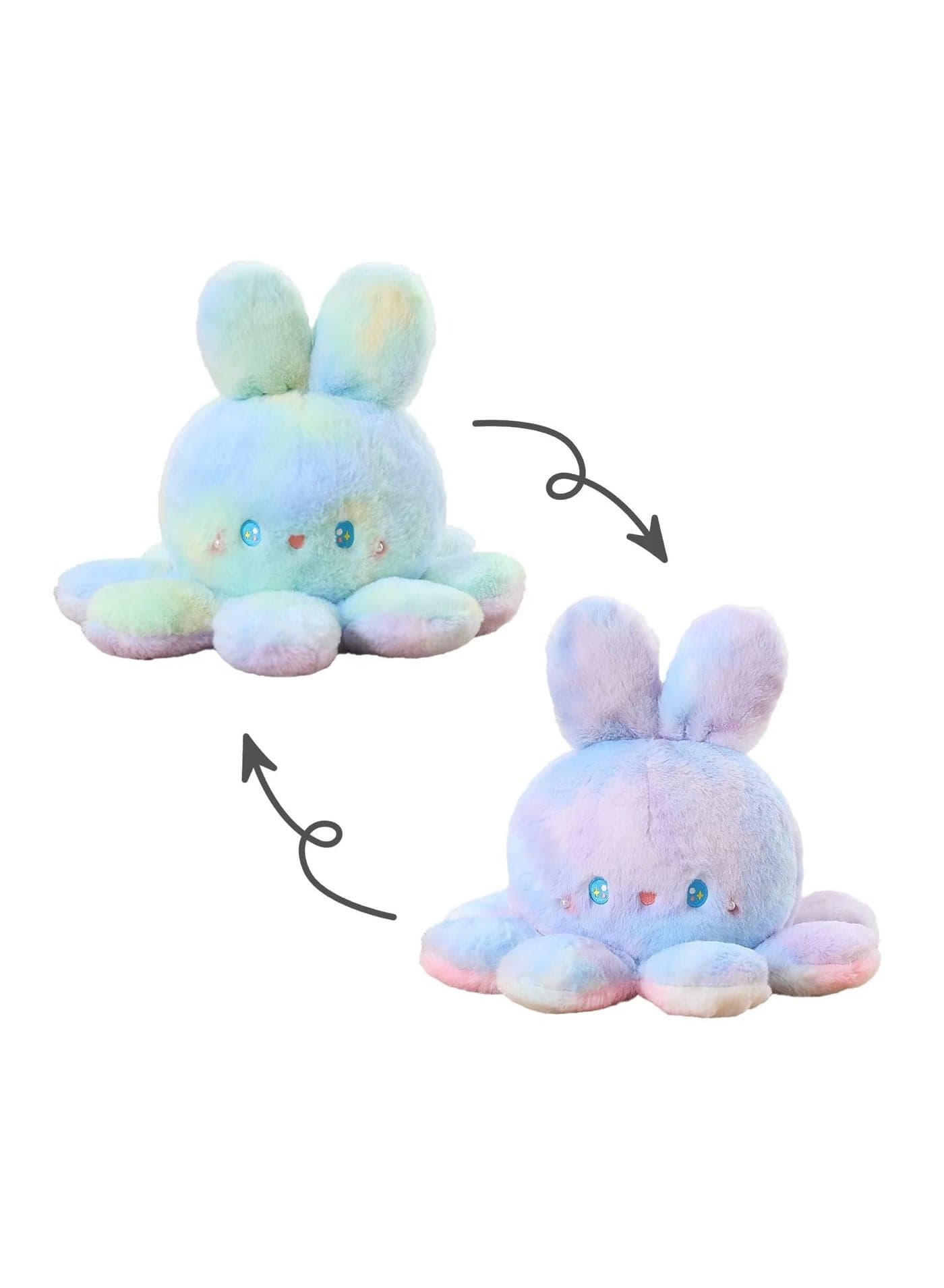 New Reversible Octopus Bunny Plushie, Tie-Dye Stuffed Animal Pillow, Easy to Clean, Machine Washable, Soft Plush for Girls and Boys, Gifts for Kids (7.87in/20CM)