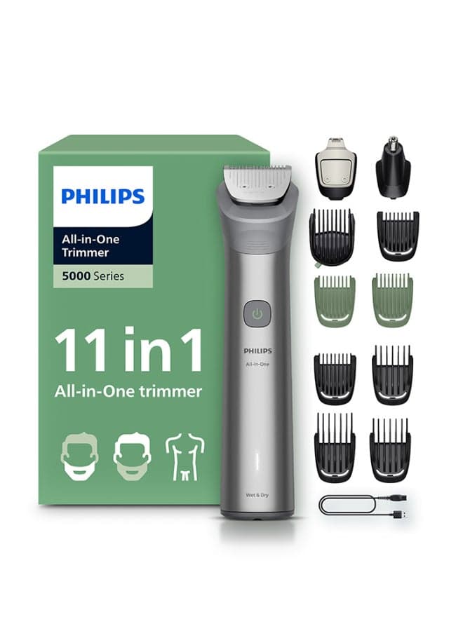Philips All-in-One Trimmer 5000 Series, 120 mins runtime, Ergonomic grip, 11 attachments, Light grey - MG5923/15