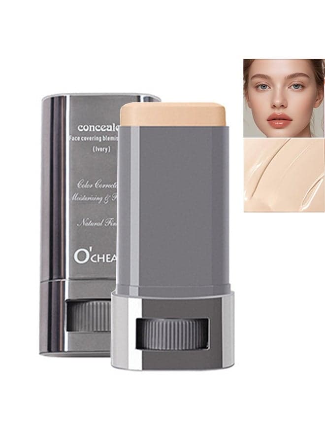 Concealer ,Face covering Blemish Stick, Light Foundation Makeup Nude Foundation Pen Matte Foundation Stick Light Creamy Face Foundation Stick Long-lasting Mattifying for Light Skin -Ivory