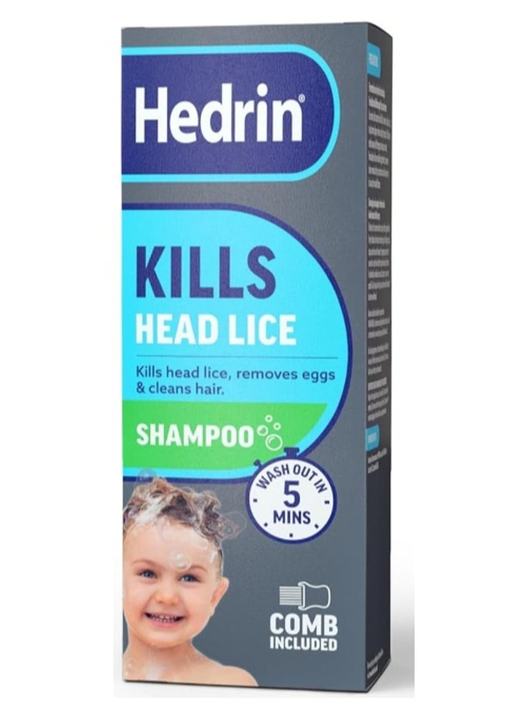 Hedrin Head Lice Shampoo & Comb Kit, Kills Head Lice & Eggs in 5 Minutes, Clinically Tested, Suitable for Adults & Children, 200ml (8 x 25ml Treatments), (Formerly All-in-One - Packaging May Vary)