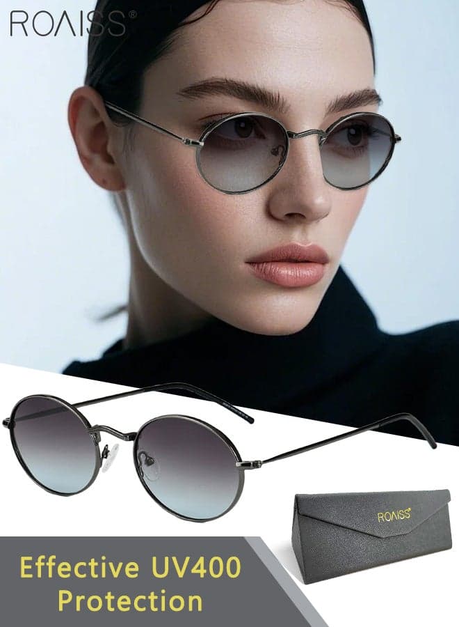 Retro Polarized Oval Sunglasses for Women Men, UV400 Protection Sun Glasses with Gradient Grey Blue Lens, Fashion Anti-Glare Sun Shades for Women with Glasses Case, 54mm