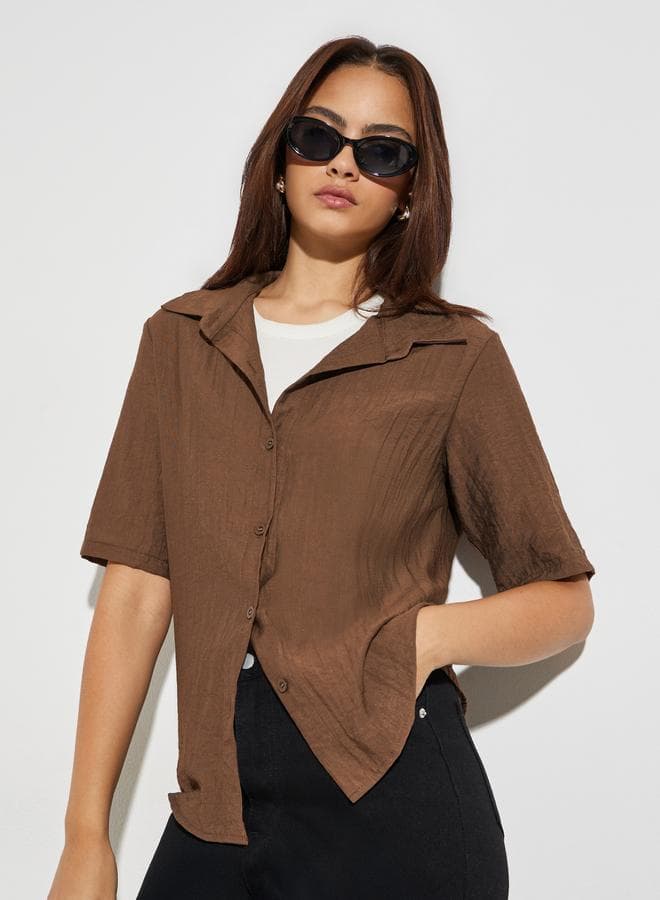 Brown Textured Button-Down Shirt