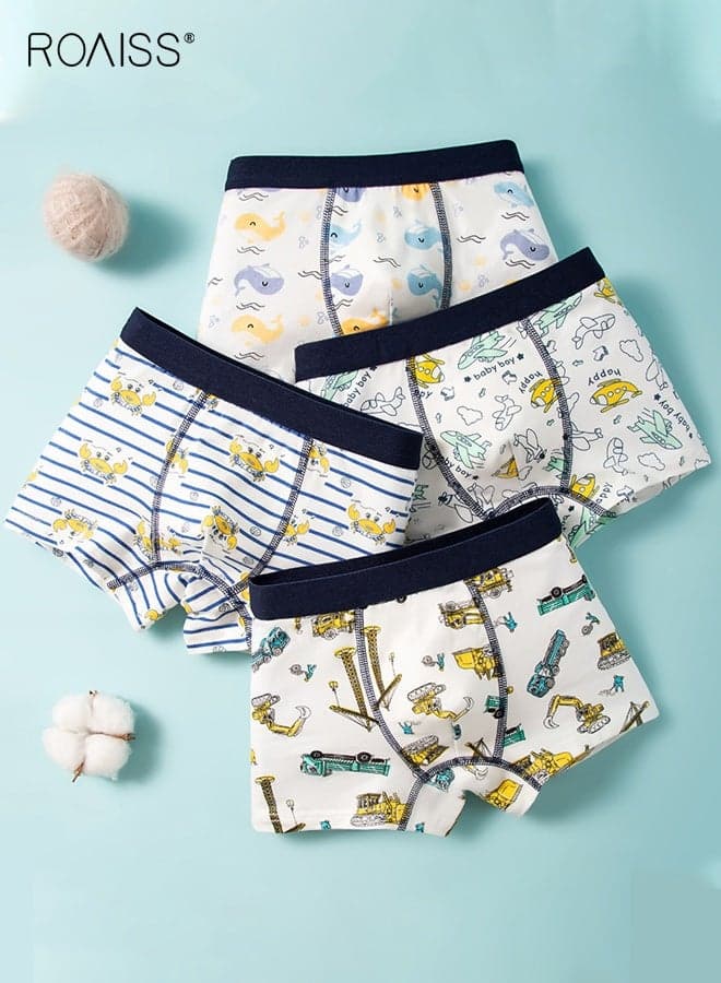 Boys 4 Pack Underwear Set, Soft Stretchy Trunk Briefs with Adorable Patterns, Breathable Boxer Briefs with Elastic Waistbands for Boys, Ideal for Everyday Wear