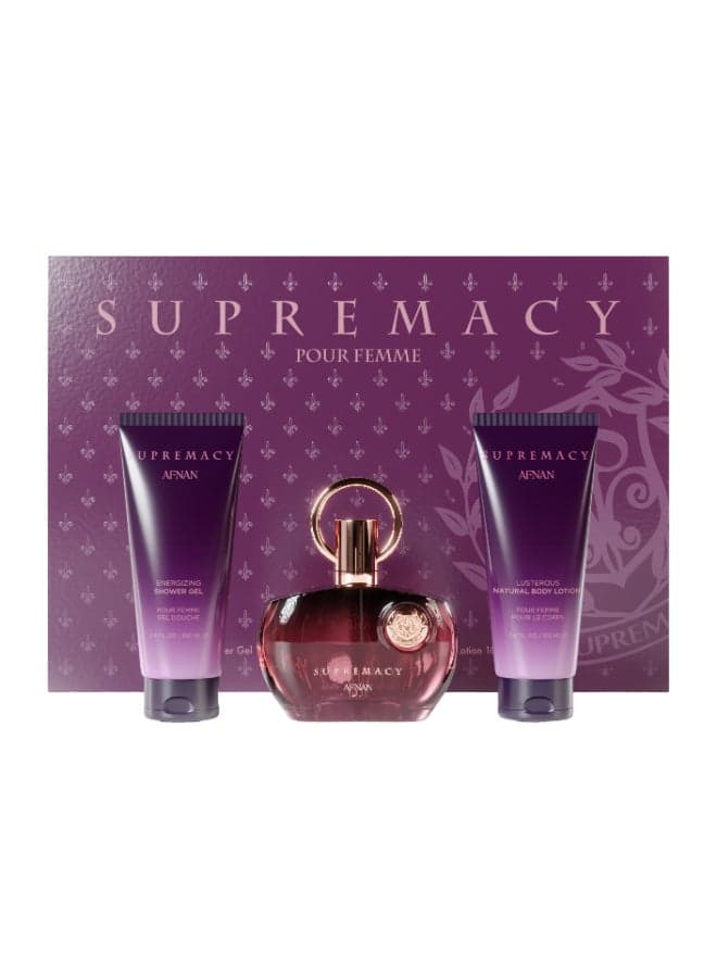 Gift Set Supremacy Purple Eau De Parfum 100 Ml + Body Lotion 100 Ml + Shower Gel 100 Ml, Perfume Gift Set For Women
