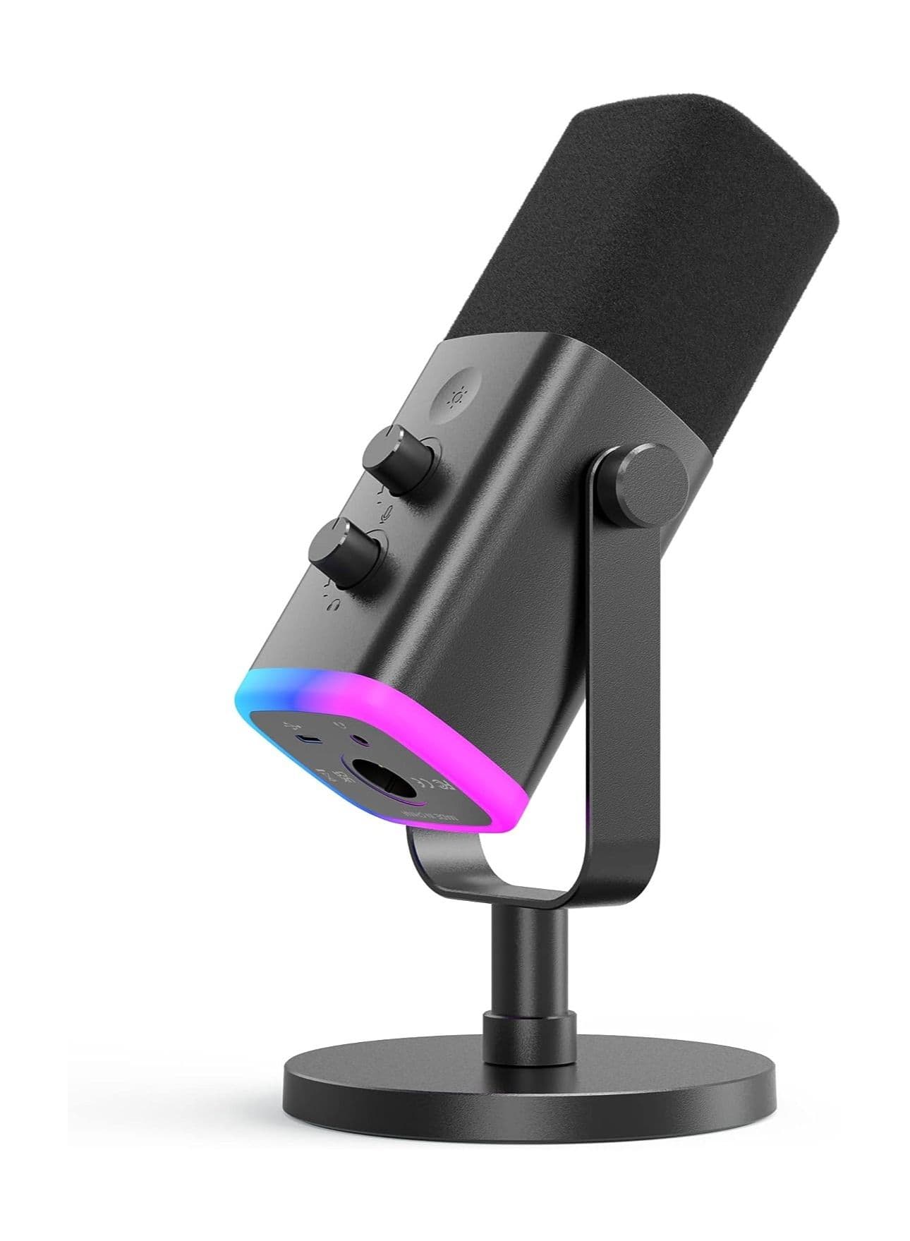 FIFINE XLR/USB Gaming Streaming Microphone, RGB PC Mic with Headphones Jack, Mute Button, Gain Knob, Computer Mic for Recording Podcasting YouTube Vocal on PS4/PS5-AM8