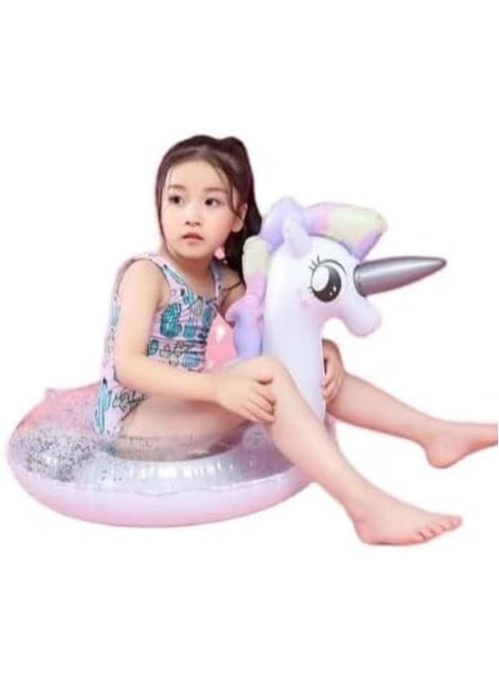 Fun Kids Floating Swimming Ring Inflatable Tube for Beach Pool Party Swim Circle Floaties with Sparkle Confetti Water Play Toys Toddlers Boys Girls Colorful Design Safe Durable Summer Fun Easy