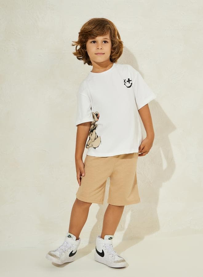 Bear Graphic Print T-Shirt And Shorts Set