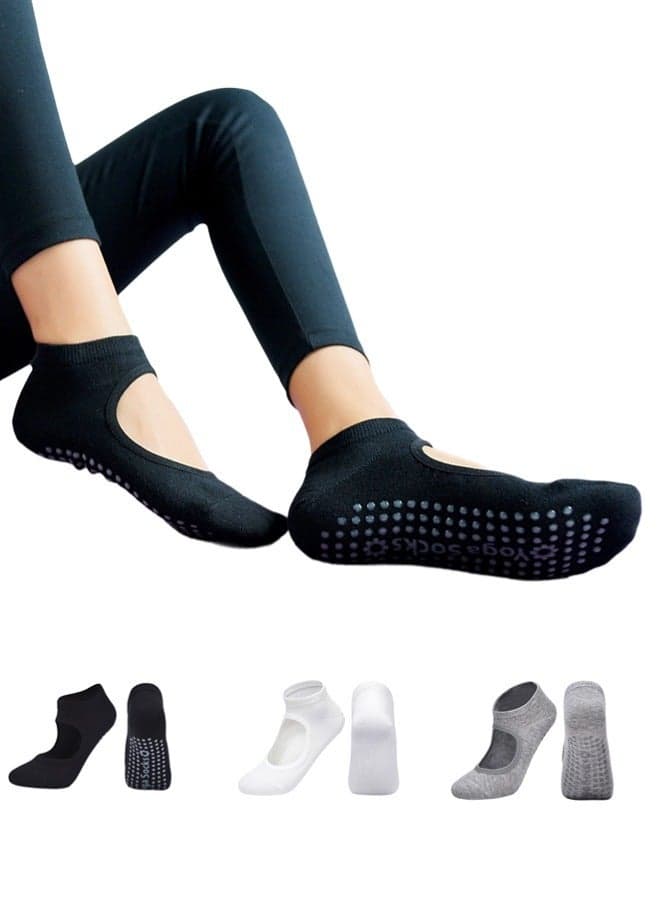 3 Pairs Pilates Grip Socks for Women,Non Slip Yoga Socks