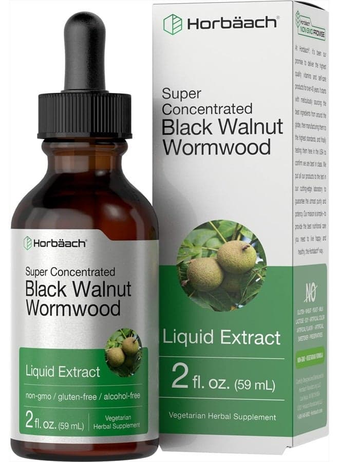 Black Walnut Wormwood Liquid Extract | 2 oz | Alcohol Free Tincture | Vegetarian, Non-GMO & Gluten Free | by Horbaach