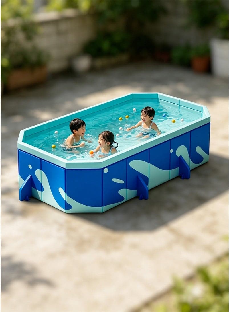 186x118x48CM Non-Inflatable Foldable Swimming Pool for Family Kids, Rectangular Sturdy and Durable Swimming Pool for Summer Outdoor Pool Fun, Suitable for 1-4 People