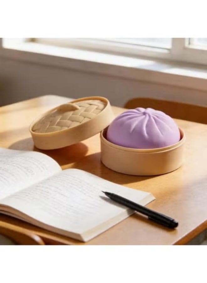 Dumplings Squishies Toy with Steam Box for Adults and Children (Purple)