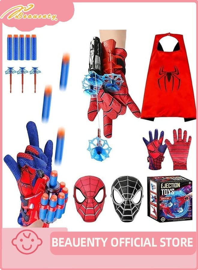 Spider Web Shooters, Superhero Fans Webs Shooter for Kids,Includes 2 Shooters, 2 Gloves, 2 Masks and 2 cloaks, Fun Web Slinger Toys for Kids Ages 3+
