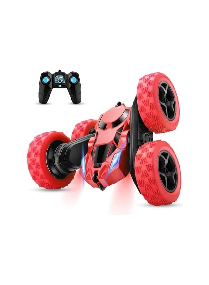 S2C Remote Control Car, RC Cars Stunt Car Toy, 4WD 2.4Ghz Double Sided 360° Rotating RC Car with Headlights, Kids Xmas Toy Cars for Boys/Girls (Red)